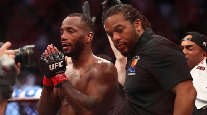 Jun 12, 2021; Glendale, Arizona, USA; Leon Edwards is declared the winner by decision against Nate Diaz during UFC 263 at Gila River Arena.